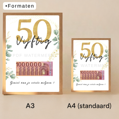 Geld cadeau 50 jaar vrouw in fotolijst