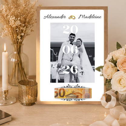 Gepersonaliseerd cadeau bruiloft met foto, datum en naam