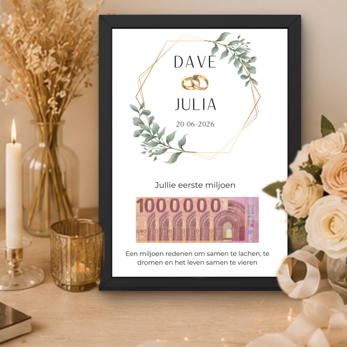Gepersonaliseerd bruiloft cadeau met geld