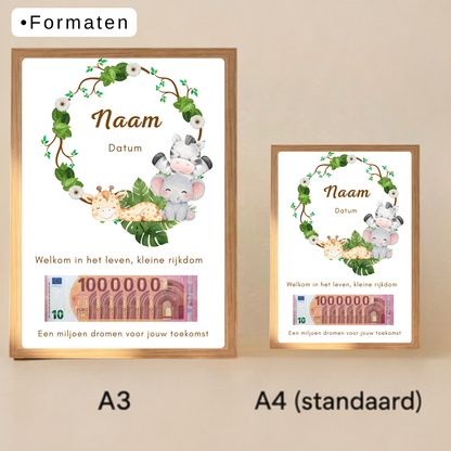 Fotolijst geldcadeau - Je eerste miljoen -  geldcadeau voor een geboren kindje