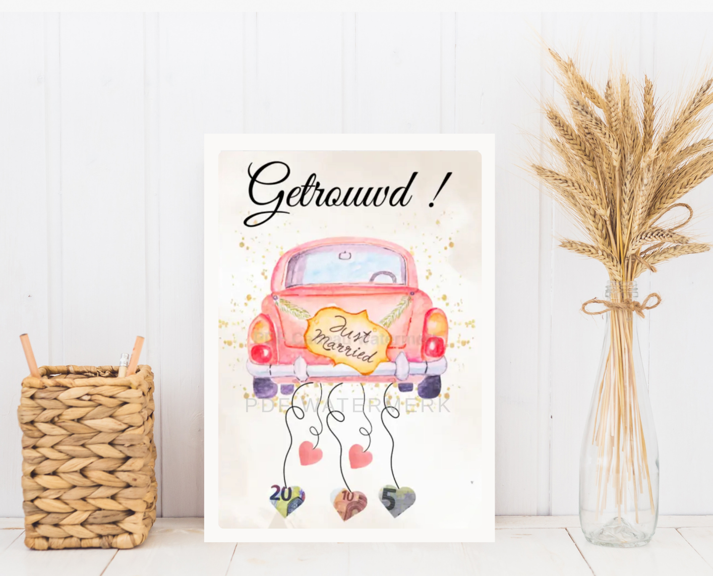 geld cadeau bruiloft auto fotolijst met geld erin voor het huwelijk