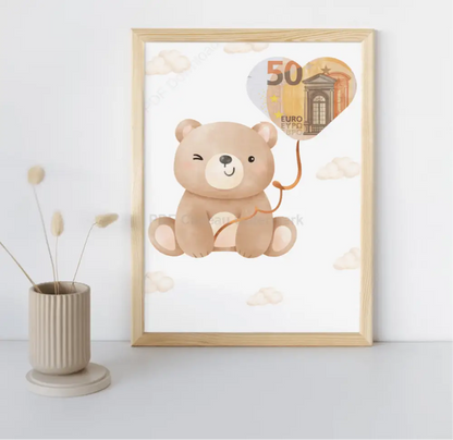 Bruine beer -geld cadeau voor baby's en kinderen 
