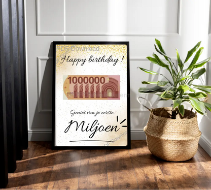 Fotolijst geldcadeau - Geniet van je eerste miljoen - verjaardag cadeau - PDF Cadeau