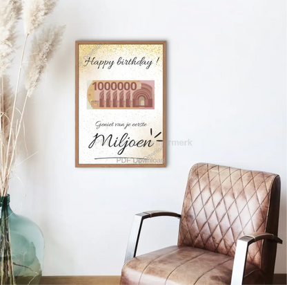 Fotolijst geldcadeau - Geniet van je eerste miljoen - verjaardag cadeau - PDF Cadeau