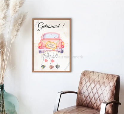 geld cadeau bruiloft auto fotolijst met geld erin voor het huwelijk