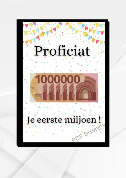 Fotolijst geldcadeau - Proficiat je eerste miljoen - fotokader geld geschenk - PDF Cadeau