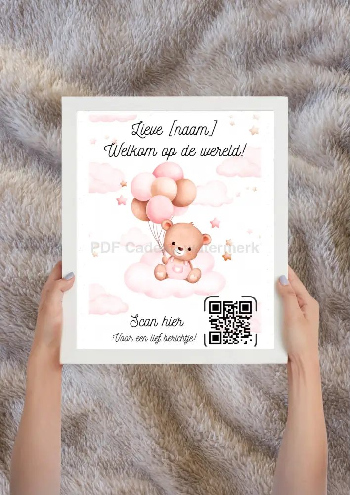 Gepersonaliseerd QR-code cadeau voor pasgeboren babymeisje