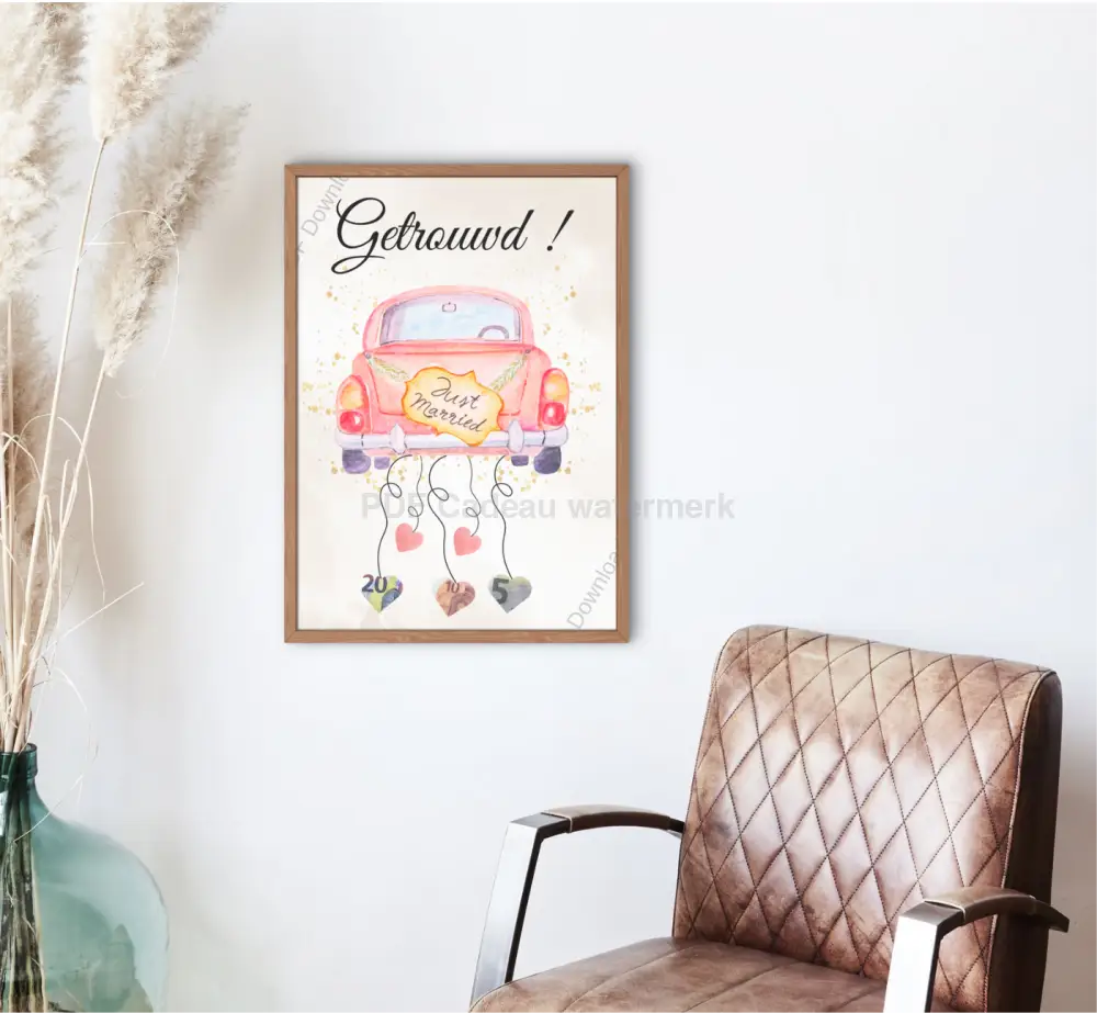 fotolijst met geld erin voor het huwelijk